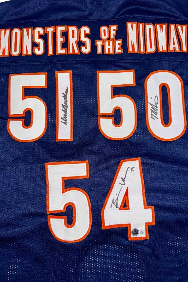 Chicago Bears "Monsters of the Midway" Autographed Butkus / Singletary / Urlacher Signed Custom Jersey - Beckett COA #02